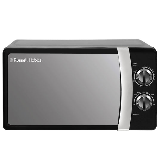 Russell Hobbs RHMM701B 17 litri, 700 W, melns, manuāla solo mikroviļņu krāsns ar 5 jaudas līmeņiem, signāltone un taimeris, atkausēšanas funkcija, viegla tīrīšana