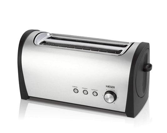 Haeger TO-14D.010A Multifunkcionālais tosteris ar 1400 W jaudu, 2 garas slits, ārpuse no nerūsējošā tērauda, elektroniskā tosta kontrole, 6 pozīcijas