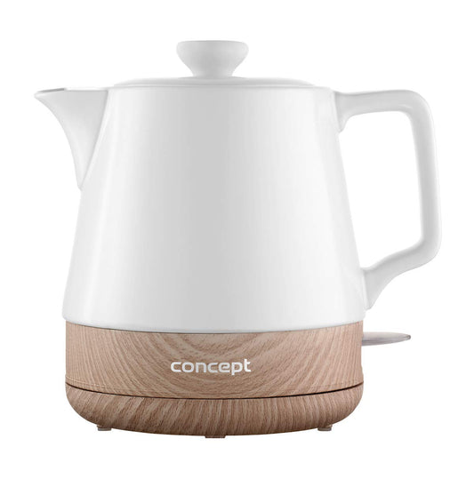 CONCEPT keramikas tējkanna RK0060 - 1L, 1200W, balta, eleganta dizaina mājsaimniecības ierīce.