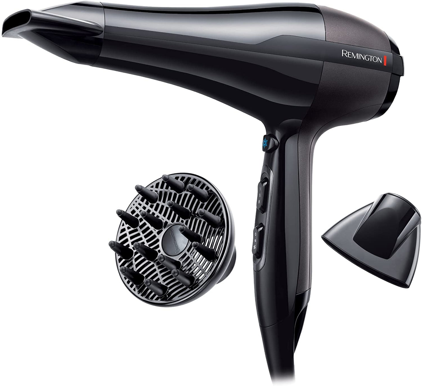 Remington matu fēns Profi Ionen Pro-Air (2300 W, 130 km/h, jaudīgs un ilgmūžīgs AC motors ar īstu auksto režīmu, 3 siltuma un 2 gaisa plūsmas līmeņi, divi stila uzgaļi + difuzors), AC5999