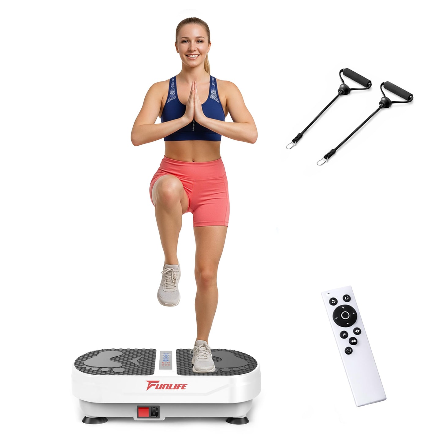 Vibrācijas platforma FunLife V8, fitnesa platforma ar Bluetooth, balta