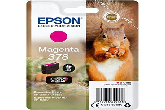 Epson 378 Magenta Ink Cartridge - 4.1 ml, prints up to 360 pages, compatible with Expression Photo XP-8500, XP-8505, XP-15000.