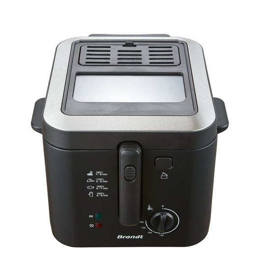 BRANDT FRI25X2 – fritieris ar 2,5 l jaudu, 1600 W, taimeri 30 min, smaku filtrs, regulējams termostats 130°-190°.