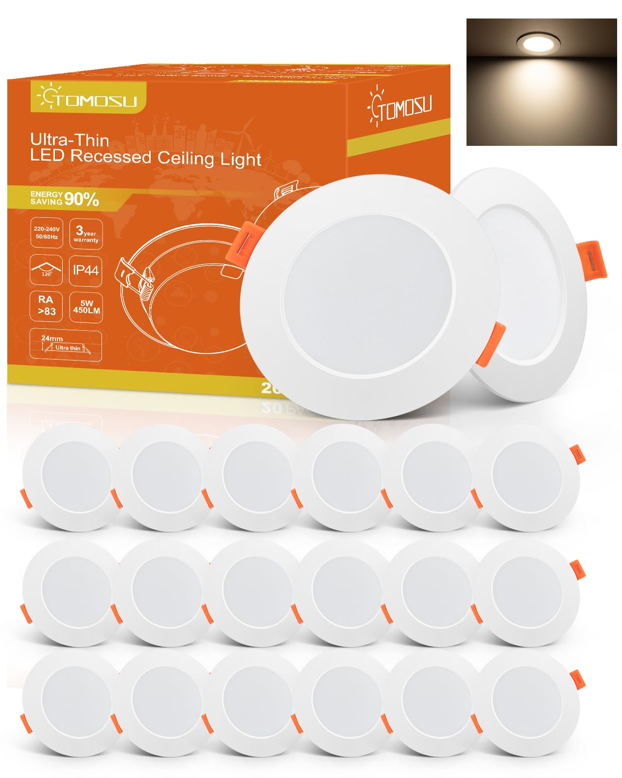 LED iebūvējamie gaismekļi Tomosu 20er 230V 5W, 75-90mm atvere, neitrāli balta 4000K