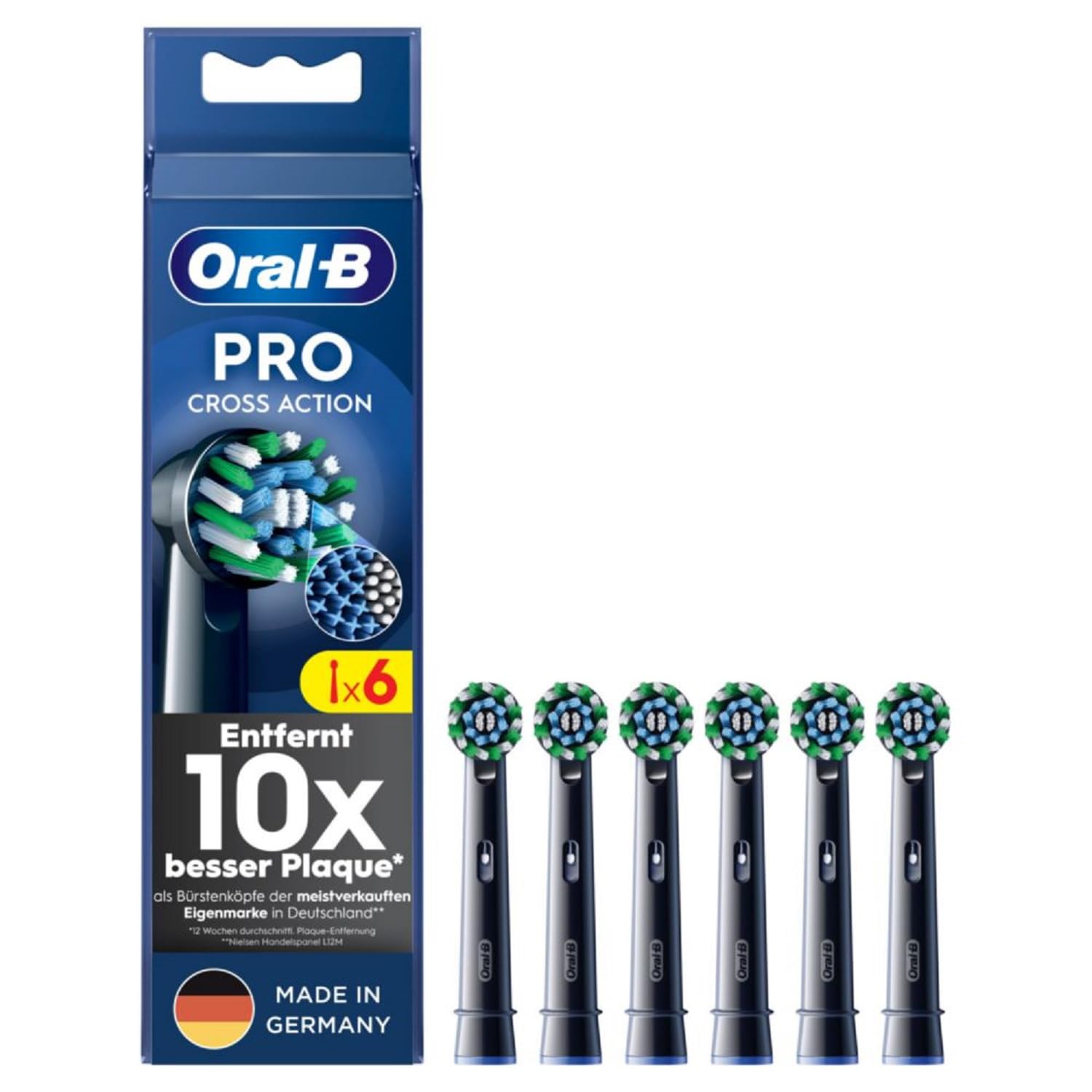 Oral-B Pro CrossAction – ORIĢINĀLIE uzgaļi elektriskajai zobu birstei – Augstāka zobu tīrīšana, rezerves uzgaļi ar inovatīviem X-suņiem, zobu birstes uzgalis – Melns, 6 gab.