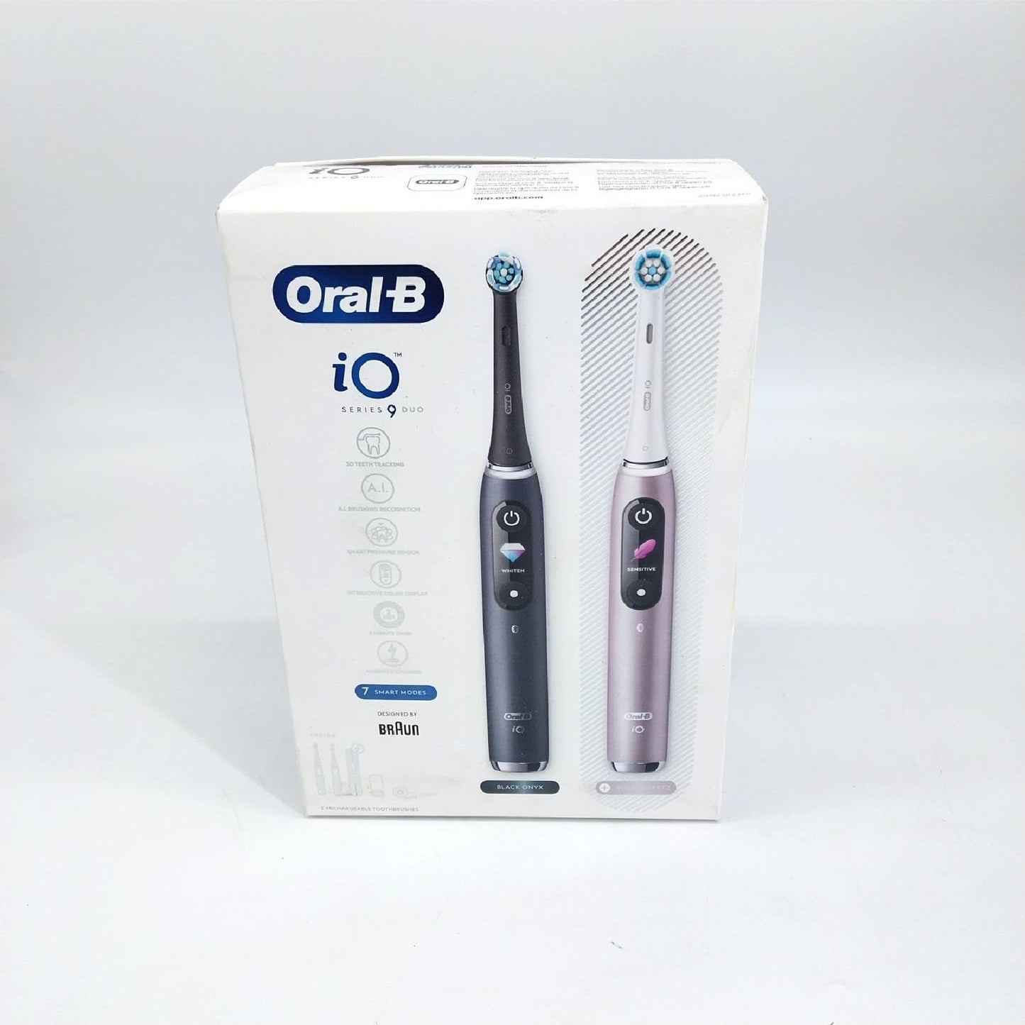 Oral-B iO 9 uzlādējamas elektriskās zobu birstes, melns un rozā rokturis, Bluetooth ar revolucionāro magnēta tehnoloģiju, 3 uzlikamās birstes, 1 ceļojuma maciņš