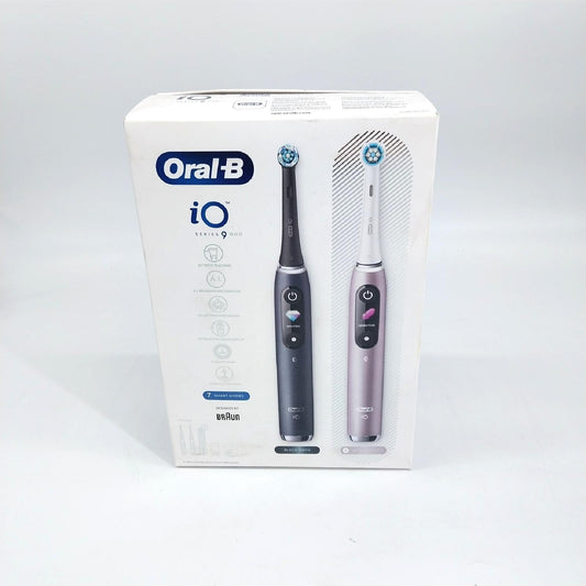 Oral-B iO 9 uzlādējamas elektriskās zobu birstes, melns un rozā rokturis, Bluetooth ar revolucionāro magnēta tehnoloģiju, 3 uzlikamās birstes, 1 ceļojuma maciņš