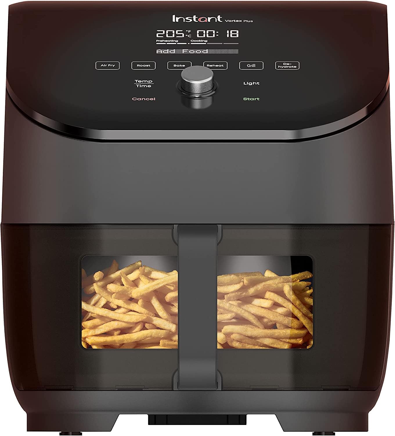 Instant Vortex Plus ClearCook - 5.7L air fryer, 6-in-1 smart programs, 1700W, black, large capacity, versatile cooking.