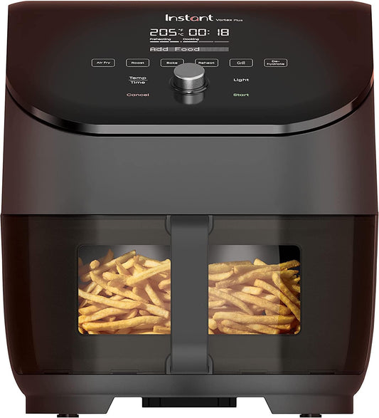 Instant Vortex Plus ClearCook - 5.7L air fryer, 6-in-1 smart programs, 1700W, black, large capacity, versatile cooking.