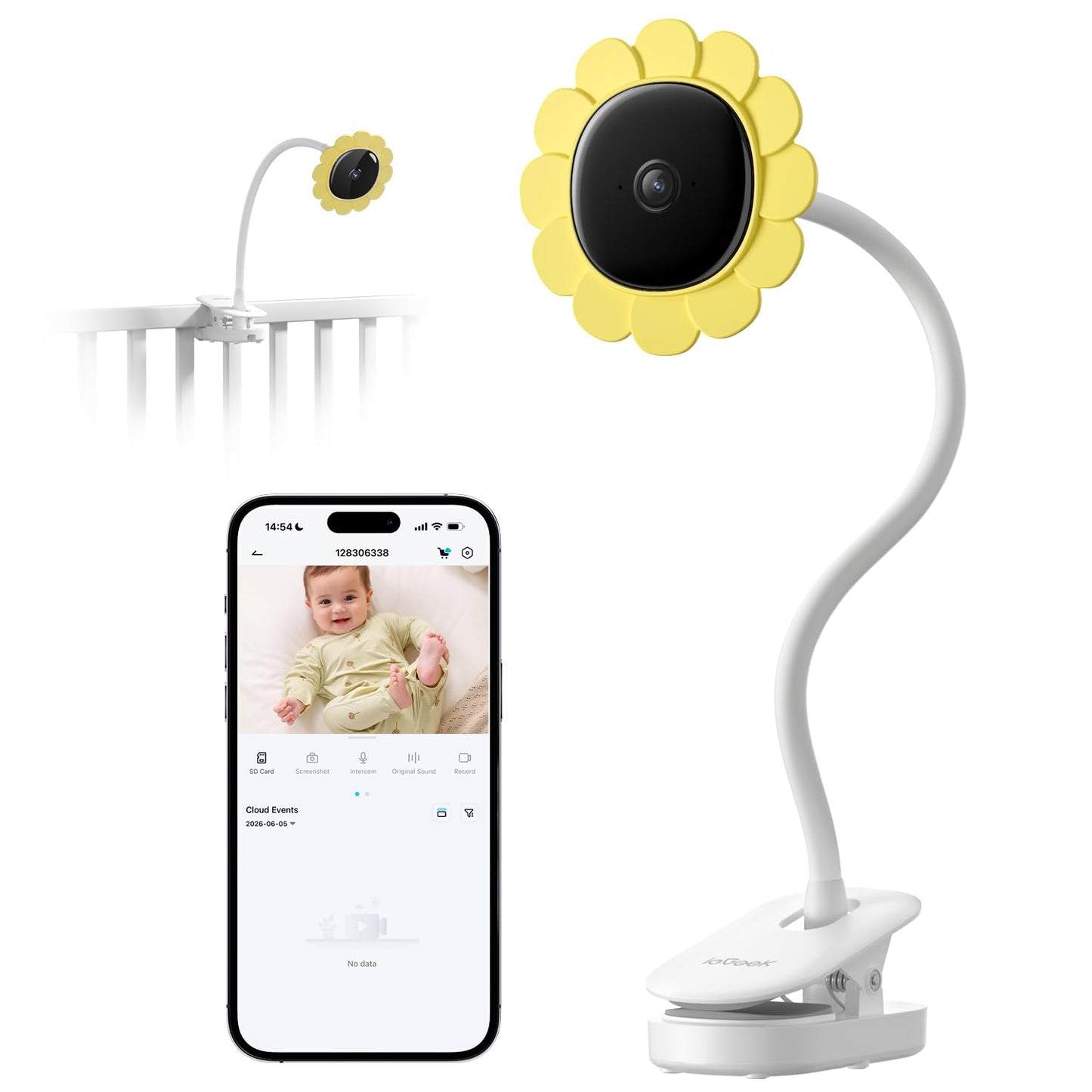 ieGeek mazuļu monitors ar kameru un turētāju, 1080P nakts redzamība, vadība lietotnē
