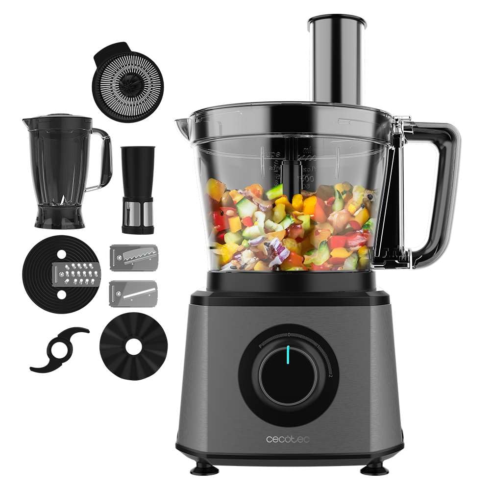 Cecotec pārtikas procesors Paprika 1300 Full, 2000W jauda, nerūsējošais tērauds, 2 ātrumi, 3 griešanas diski, ieskaitot trauku 3,5 L, krūzi 1,8 un sulas spiedi.
