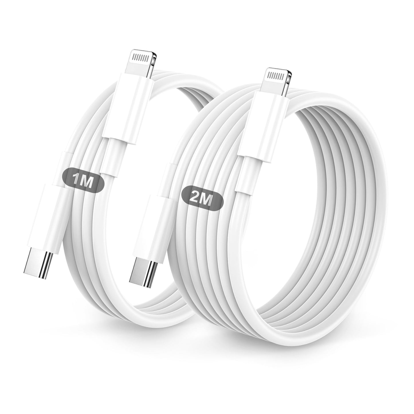 Lightning kabelis USB C 2Pack 1M+2M iPhone uzlādes kabelis MFi sertificēts Apple ātrās uzlādes kabelis iPhone 14/13/12/11/Pro/Pro Max/Mini/XR/XS/XS Max/X/8/7/6/6s/Plus/iPad
