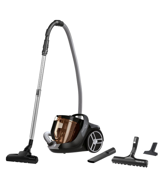 Rowenta Silence Force Cyclonic Animal - Black/Brown, 550W, 2.5L, 3 accessories, 69dB for quiet cleaning.