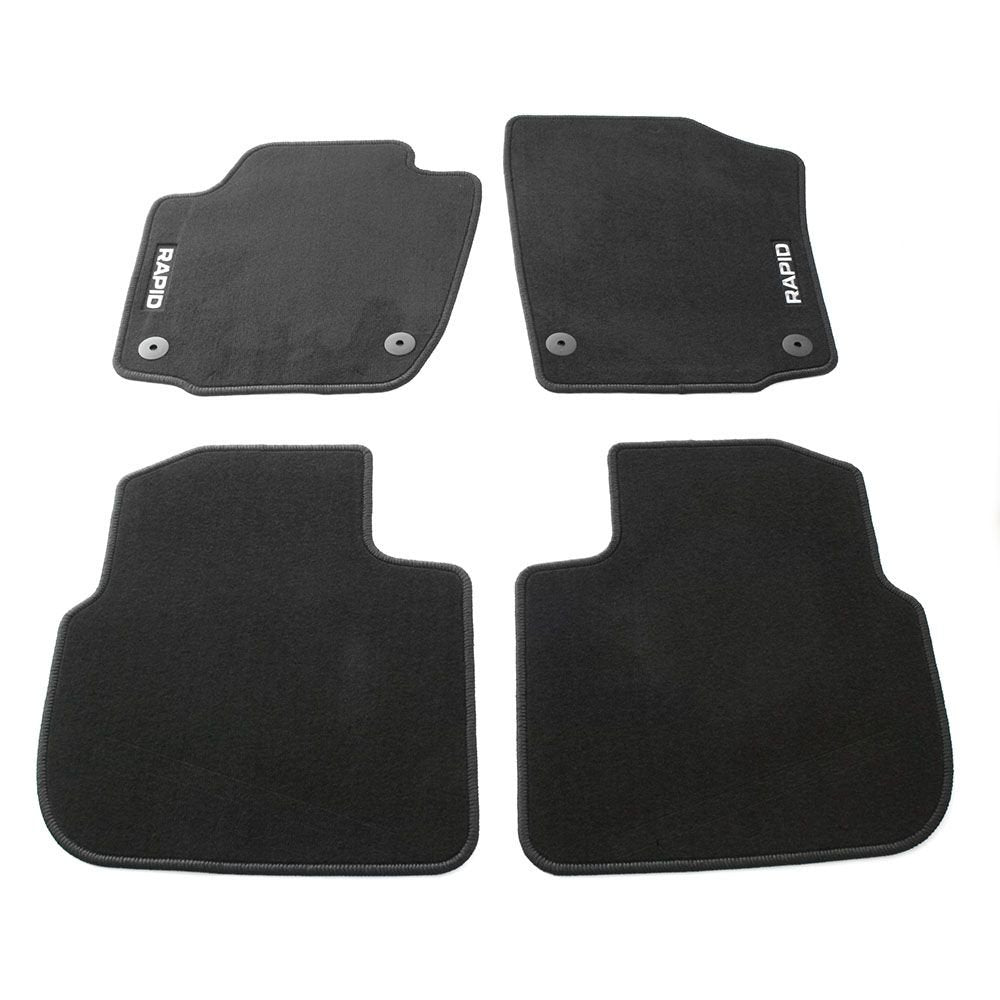 Skoda 5JB061404E tekstila paklāji 4X auduma paklāji ar Rapid uzrakstu, melni
