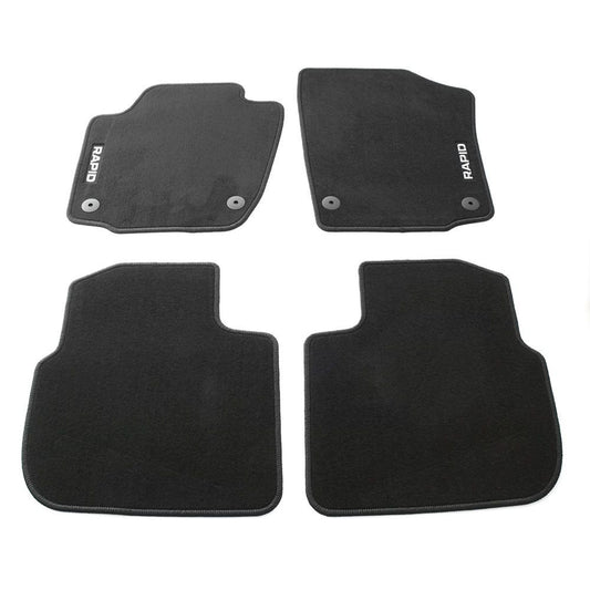 Skoda 5JB061404E tekstila paklāji 4X auduma paklāji ar Rapid uzrakstu, melni