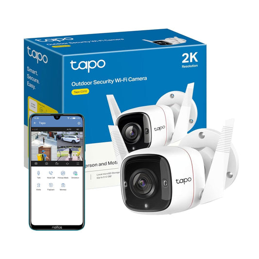TP-Link Tapo 2K āra drošības kamera, kustību noteikšana, IP66 laikapstākļiem izturīga, iebūvēta sirēna, divvirzienu audio, 3MP, nakts redzamība, mākoņa un SD kartes glabāšana, darbojas ar Alexa un Google Home (Tapo C310)
