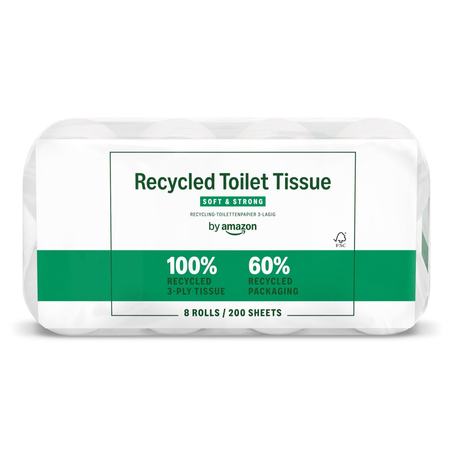 Pārstrādāts tualetes papīrs by, 100% pārstrādātas šķiedras, 3 slāņi, 200 loksnes, 8 ruļļi (1 iepakojums ar 8 ruļļiem), FSC sertificēts