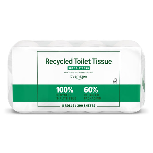 Pārstrādāts tualetes papīrs by, 100% pārstrādātas šķiedras, 3 slāņi, 200 loksnes, 8 ruļļi (1 iepakojums ar 8 ruļļiem), FSC sertificēts