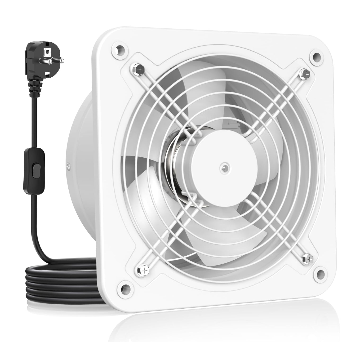 HG Power nosūces ventilators 200mm - vannas istabas ventilators ar pretvārstu, ātruma regulatoru, kontaktdakšu, industriāls sienas ventilators virtuvei, vannas istabai, garāžai, pagrabam, B-white