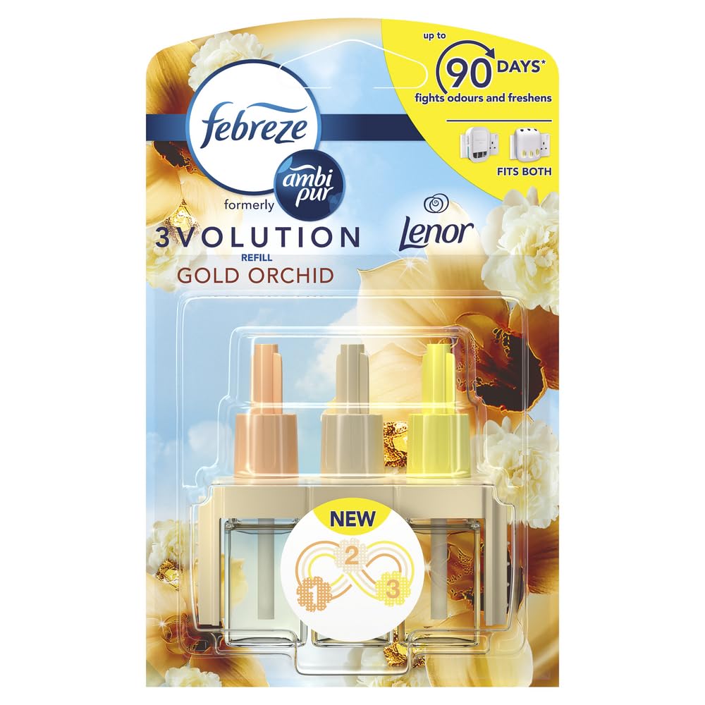 Gaisa atsvaidzinātāja uzpilde Febreze ambi pur 3Volution aromāta difuzoram 120 ml, 20 ml x 6, smaku neitralizētājs, Zelta orhideja