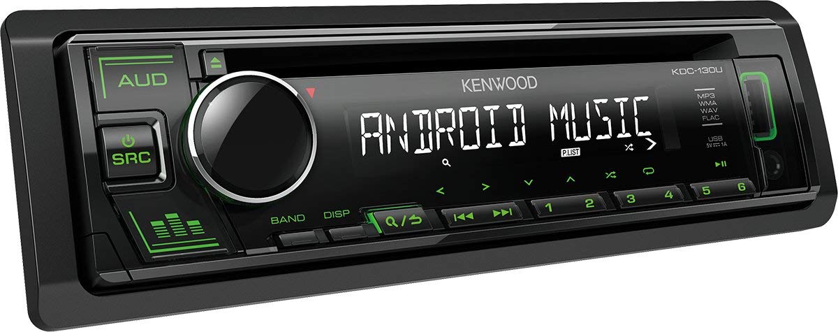 Kenwood KDC-130UG CD automašīnas radio ar RDS (augstas jaudas tuneris, USB, AUX ieeja, Android kontrole, basu pastiprinājums, 4x50 vati, zaļa) melns