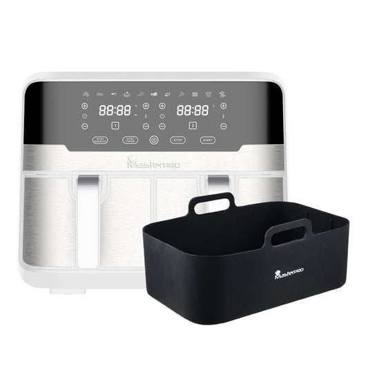 MasterPRO Rocket Duo 900 - Double oil-free fryer, 9L capacity, 2400W power, white design.
