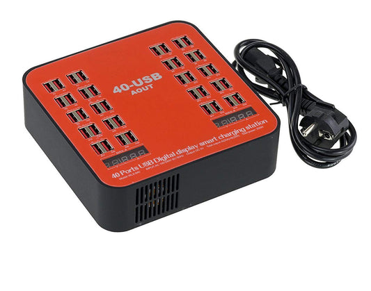 KALEA-INFORMATIQUE rūpnieciskais USB lādētājs - 40 porti, 3A izeja, 200W maksimālā jauda, uzlādes stacija.