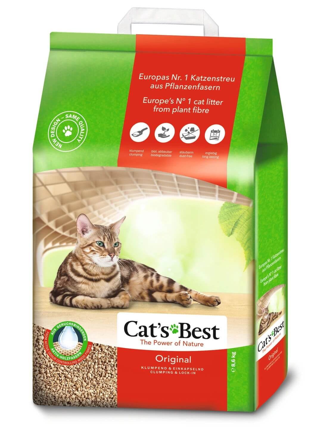 Cat's Best Original kaķu pakaiši, 100% augu izcelsmes salipstoši pakaiši ar maksimālu uzsūktspēju, dabīgi un aktīvi neitralizē smakas, 8,6 kg/20 l