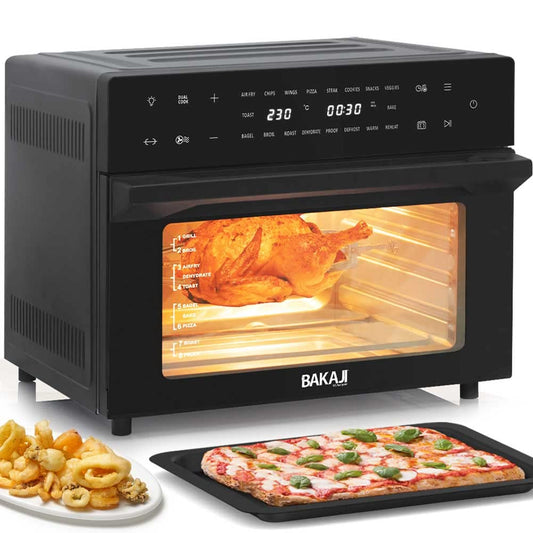 Bakaji karstā gaisa fritieris - 30L, 1800W, skārienjutīgs displejs, 18 programmas, eļļas bez fritēšanas, dubultā gatavošana.