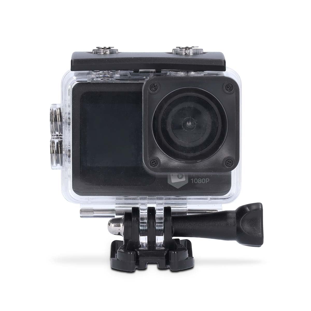 Nilox, Action Cam Dual S, Action kamera, izšķirtspēja 4K/60fps, 170° platleņķis, aizmugurējais skārienekrāns, ūdensizturīga līdz 30 m, ar ūdensizturīgu apvalku, ar līmēšanas stiprinājumiem, montāžas komplekts