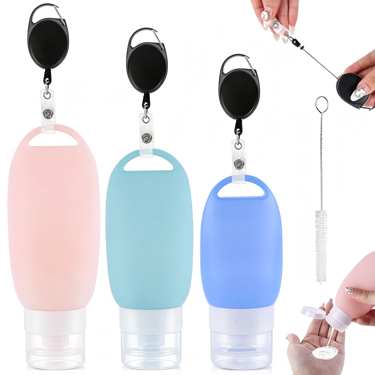ENUTROF uzpildāmas kārumu tūbiņas suņiem, silikona barības tūbiņu komplekts 3 gab., 90ml/60ml/40ml ar karabīnēm