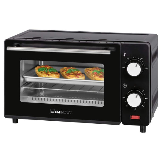 Clatronic® Mini cepeškrāsns | 8 litru cepšanas telpa | 2 mainīgas ievietošanas augstumi | 2 kvarca sildīšanas elementi | Augšējā un apakšējā siltuma | 100 °C–230 °C | Iekļauts grila režģis, cepšanas panna, knaibles | MB 3746 melns