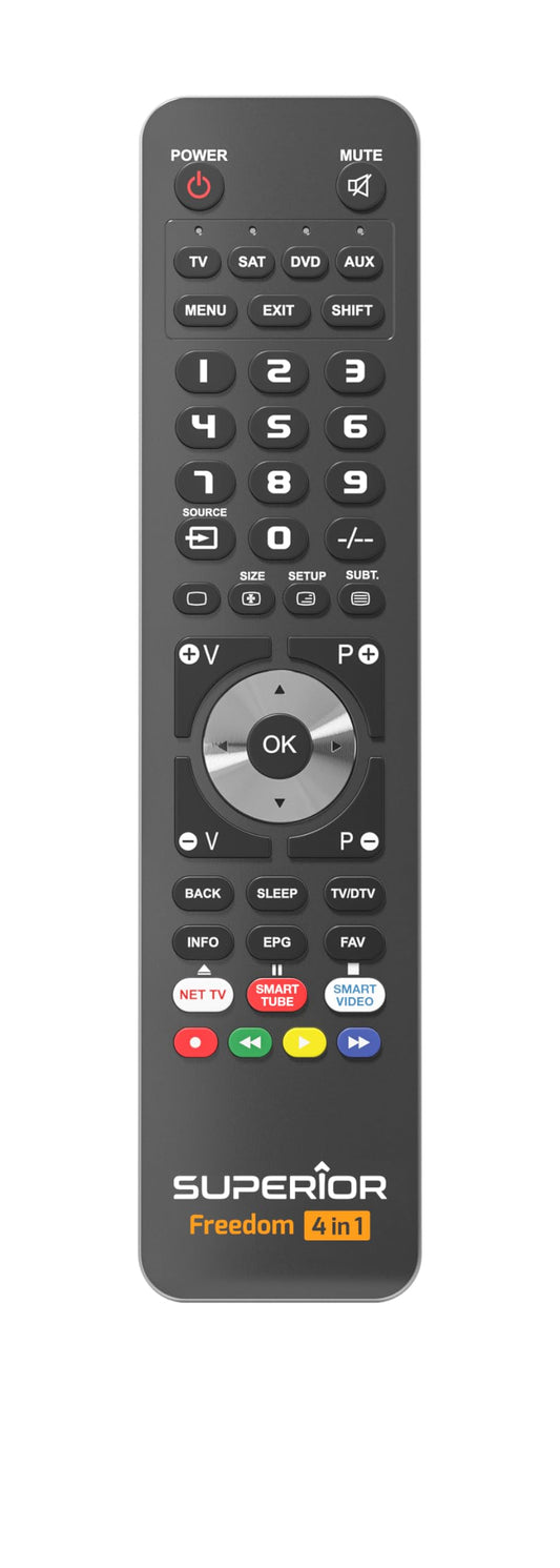 Superior Electronics Freedom 1in1 USB-C, universāla programmējama tālvadības pults vienam ierīcei, saderīga ar televizoriem, viedajiem televizoriem, set-top kastēm, DVD, projektoriem, skaņas joslām - melna, SUPTUB001