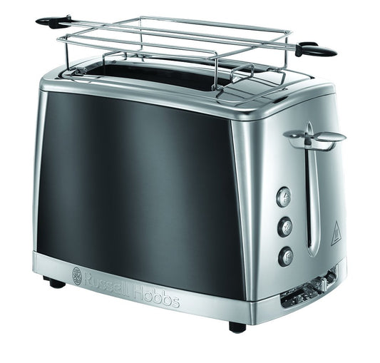 Russell Hobbs tosteris [2 šķēlēm] Luna nerūsējošā tērauda pelēks (paplašinātas tosteru atveres, ieskaitot maizīšu uzgaļus, 6 brūnināšanas līmeņi + atkausēšanas un sildīšanas funkcija, ātrā tosterēšanas tehnoloģija, 1550W) 23221-56