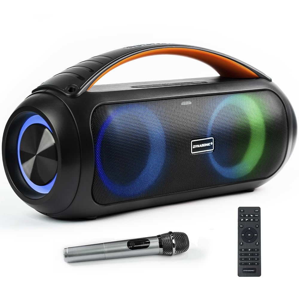 DYNASONIC D93 Pārnēsājamais Bluetooth skaļrunis IPX7. Bezvadu āra skaļrunis. Stereo sistēma. Skaņas atskaņotājs ar iebūvētiem LED gaismas avotiem. Micro-SD, USB.