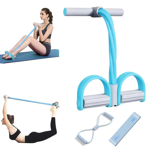 Pedāļu pretestības gumija ar rokturi, vēdera trenažieris mājām, sit up trenažieris, 6 trubiņu elastīgā troses sistēma, pretestības gumijas mājas fitnesam un svara samazināšanai, zila