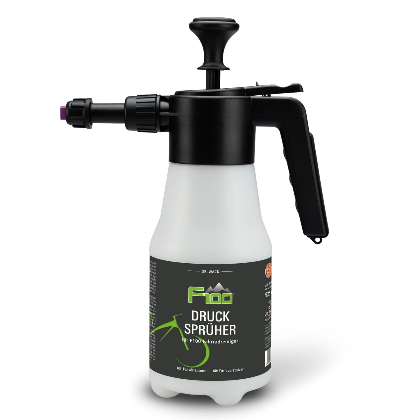 Velosipēda smidzinātājs DR. WACK F100 925 ml – tukša smidzināšanas pudele velosipēdu tīrīšanas līdzeklim – sūkņa pudele ar grozāmu vārstu – ātrai un vienkāršai velosipēda tīrīšanai