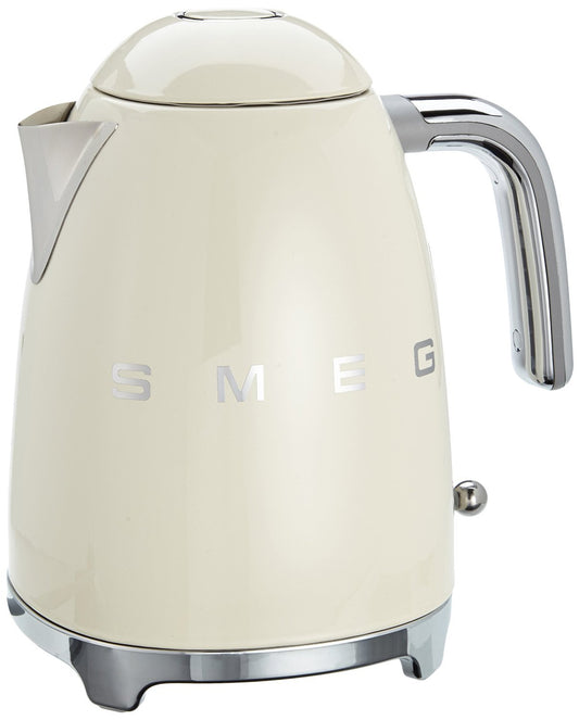 Smeg KLF01CREU Kettle - 1.7L capacity, cream color, retro design, stainless steel body, easy-to-use lid.