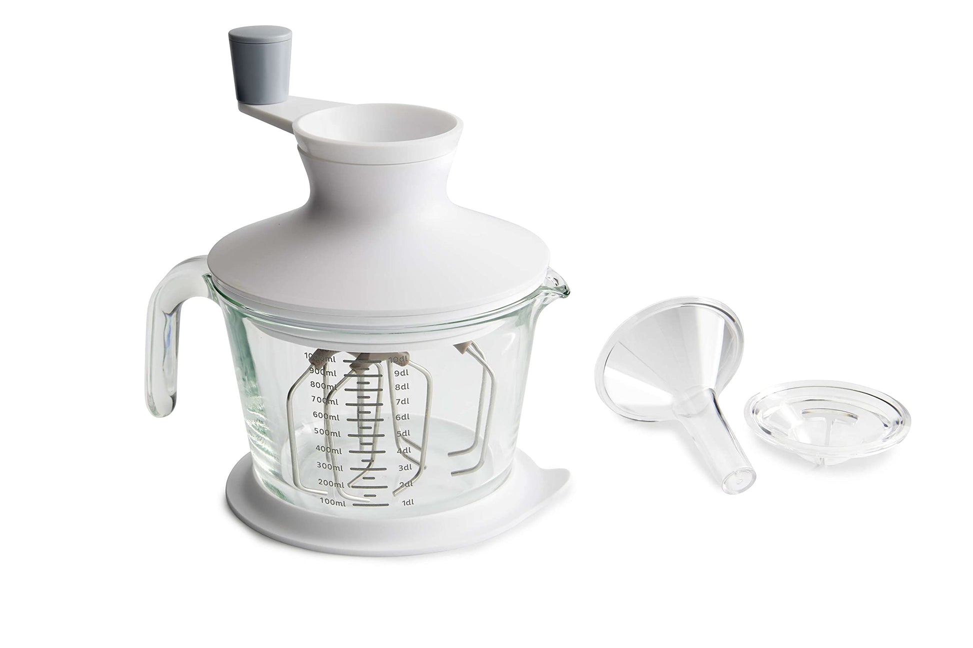 Betty Bossi virtuves mikseris - stikla konstrukcija, ātri sajauc krējumu, majonēzi un olu baltumu.