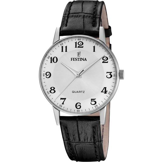 Festina ikdienas pulkstenis F20690/1 - elegants dizains, kvarca mehānisms, melna ādas siksna, ūdensizturīgs.