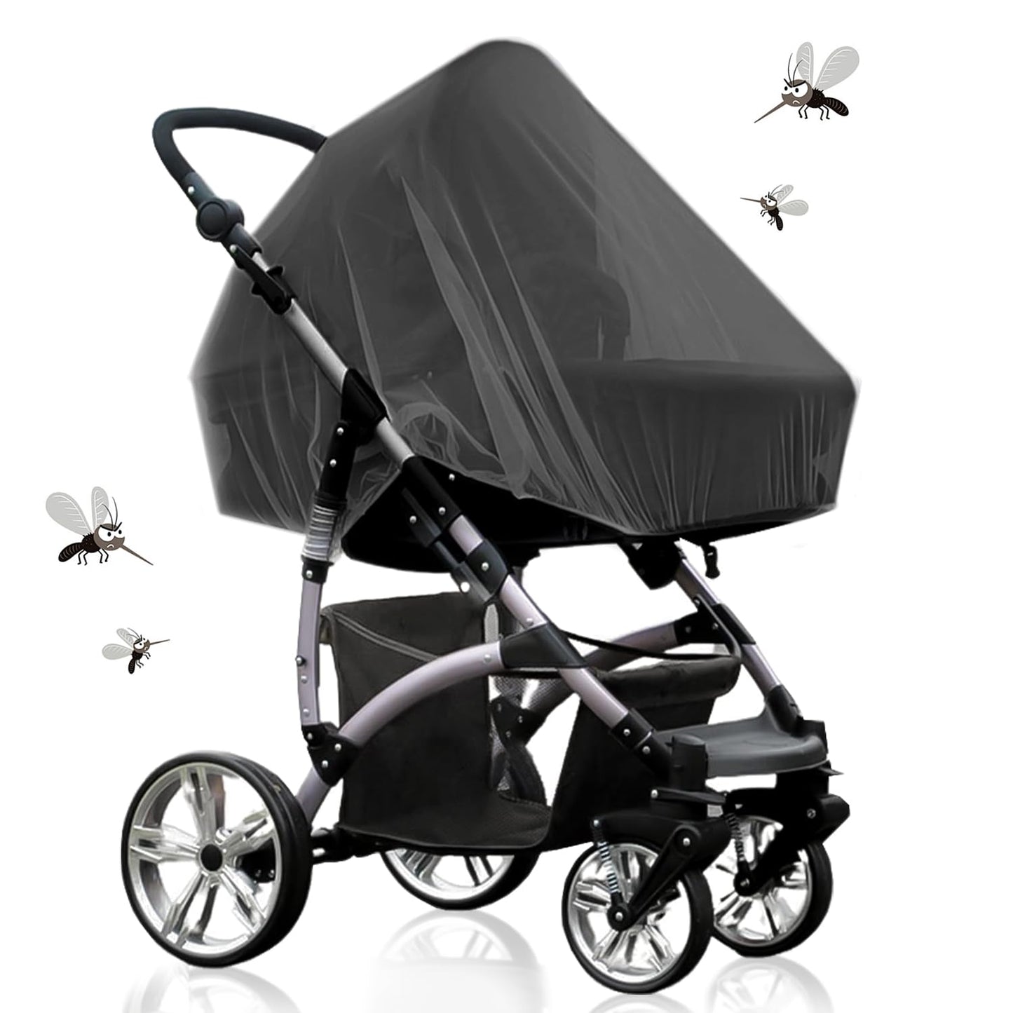 Moskītu tīkls bērnu ratiem FFTANXS, universāls āra, insektu aizsardzība, izturīgs pret plīsumiem un mazgājams, melns, 150 cm