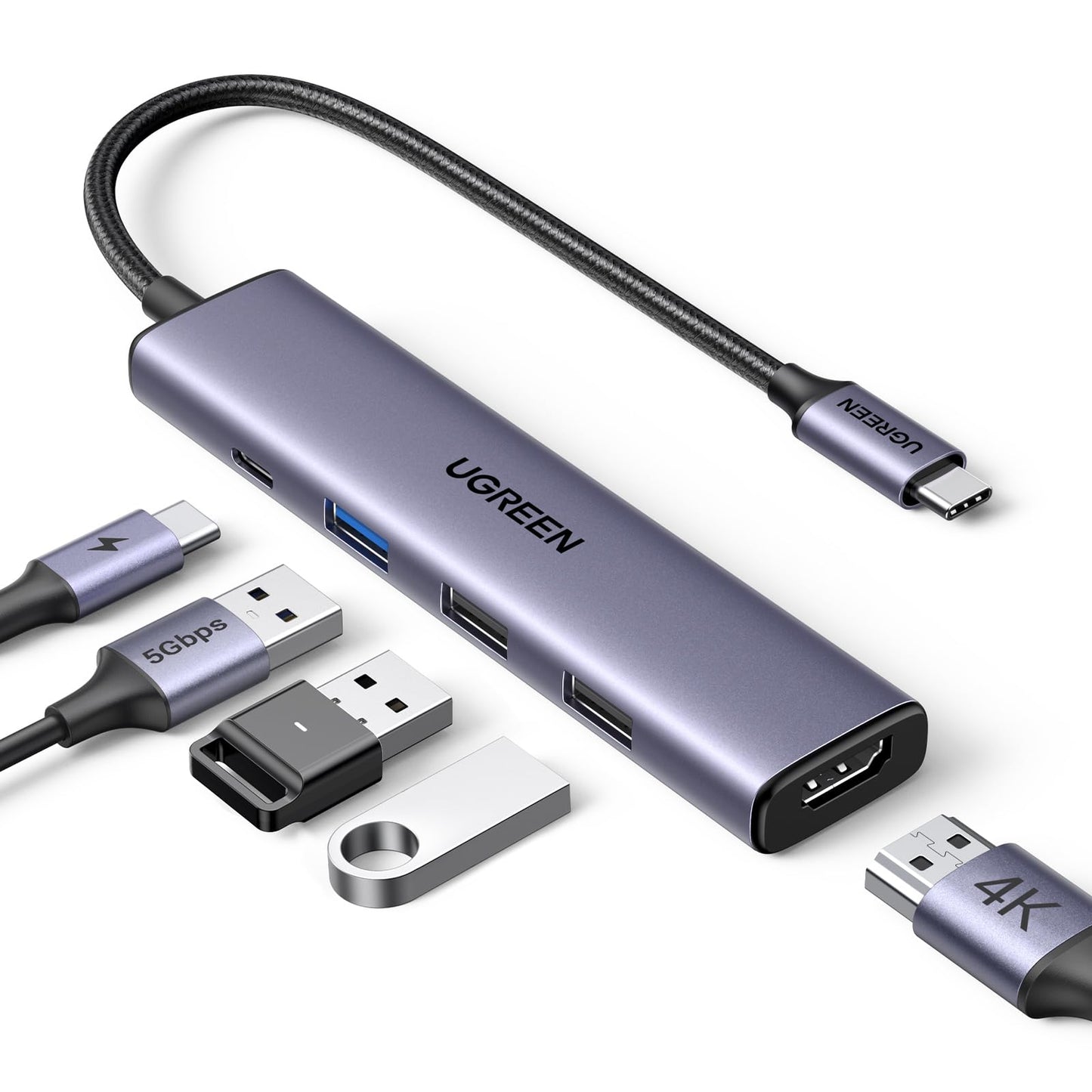 UGREEN Revodok 105 USB C hubs, 5Gbps, USB C adapteris ar 4K HDMI, multiportu adapteris