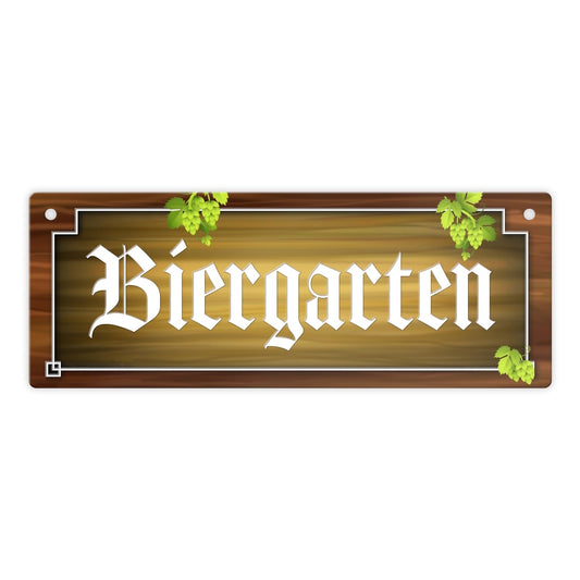 Biergarten metāla zīme koka imitācijā ar apiņu motīvu, alus, Weizen, Pils, Kristall