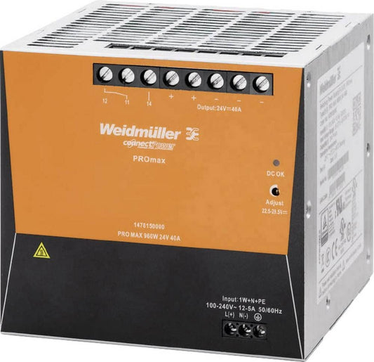 Weidmuller 1478150000 - Pro Max Power Supply 960 W, 24 V, 40 A, compact design for reliable performance.