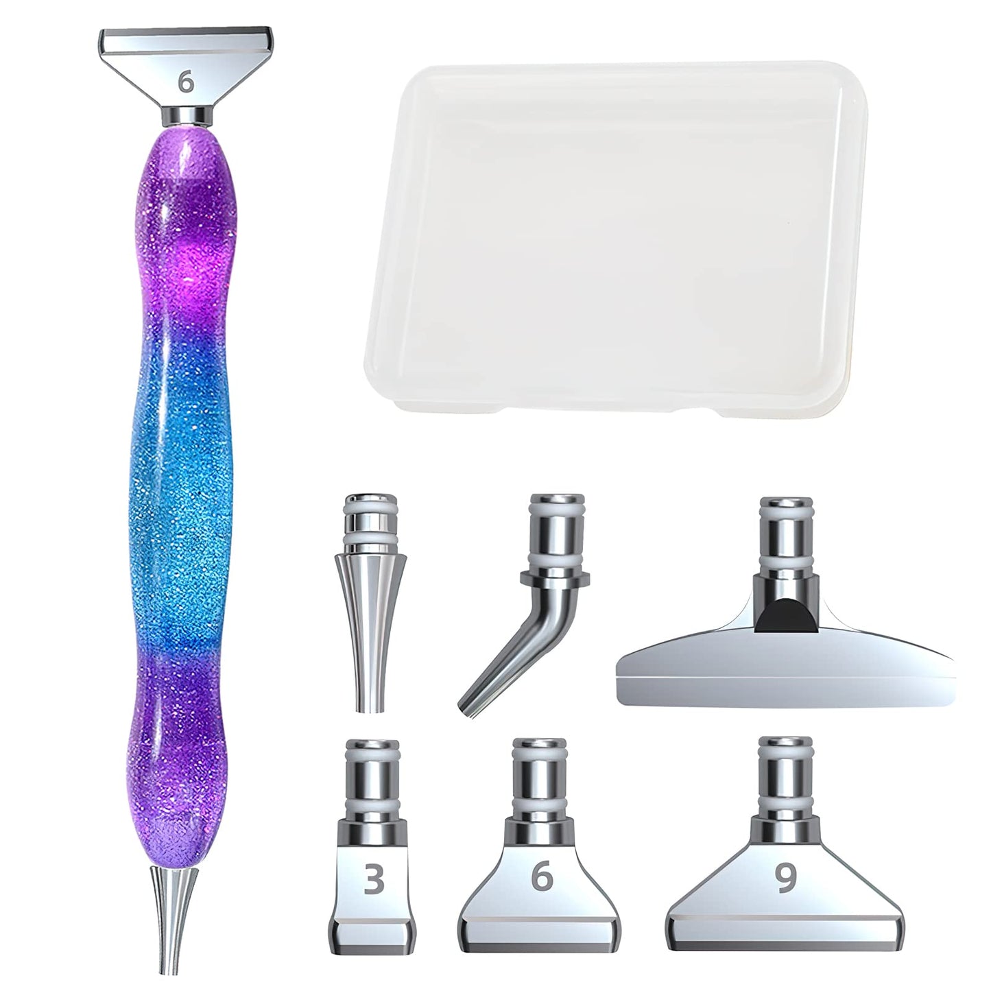 VOSSOT Diamond Painting pildspalvu komplekts, 5D DIY dimanta gleznošanas pildspalvas piederumi un instrumenti, 6 stilu urbja pildspalvas rezerves uzgaļi, metāla pildspalvas uzgalis Diamond Painting pildspalvai, Diamond Painting rīki un piederumi