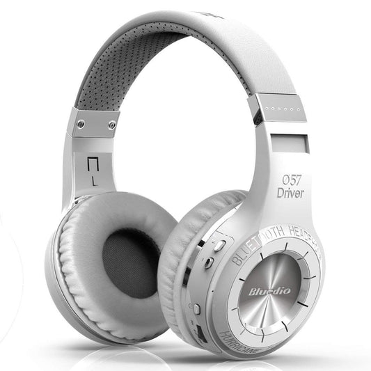 Bluedio HT-Turbine - Bluetooth 4.1 wireless stereo headphones in white with noise cancellation and comfortable design.
