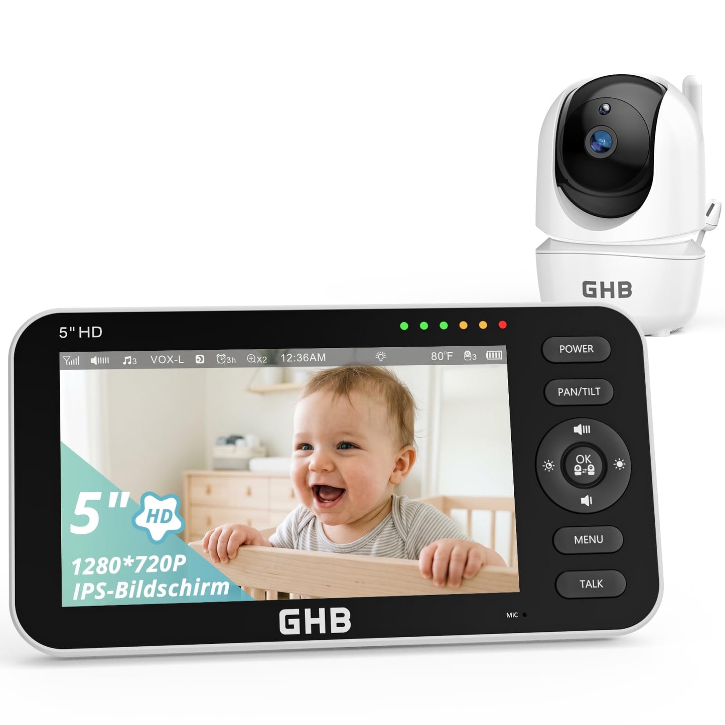 Babyphone ar kameru GHB 5 collu 720P HD displejs