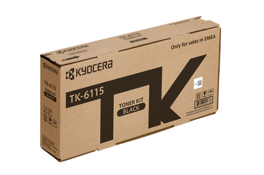 Kyocera TK-6115 toner - Black, compatible with M4125idn/M4132idn, yields up to 15,000 pages, ideal for multifunction printers.