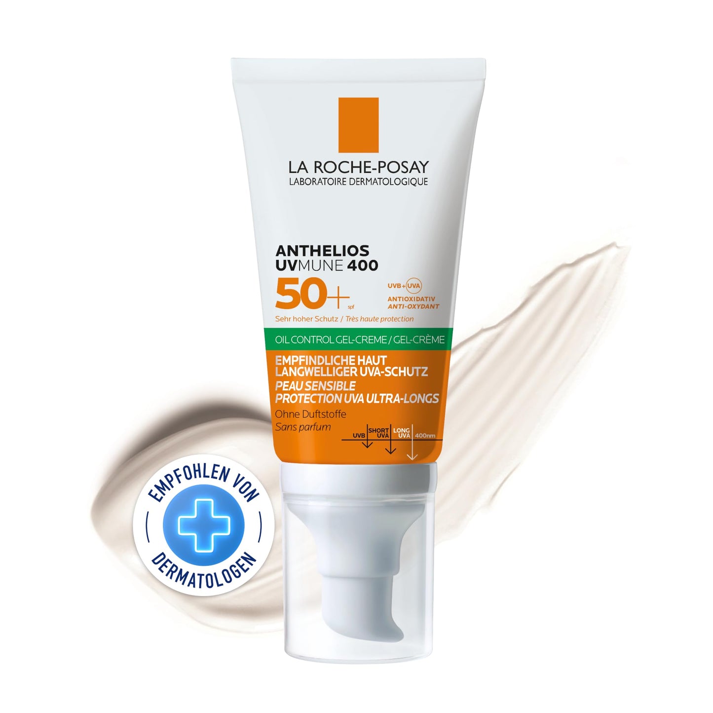 Saules aizsargkrēms sejai La Roche Posay Anthelios UV Mune 400 Oil Control Fluid, matējošs gelkrēms, LSF 50+ taukainai ādai, ar Mexoryl 400, 50 ml