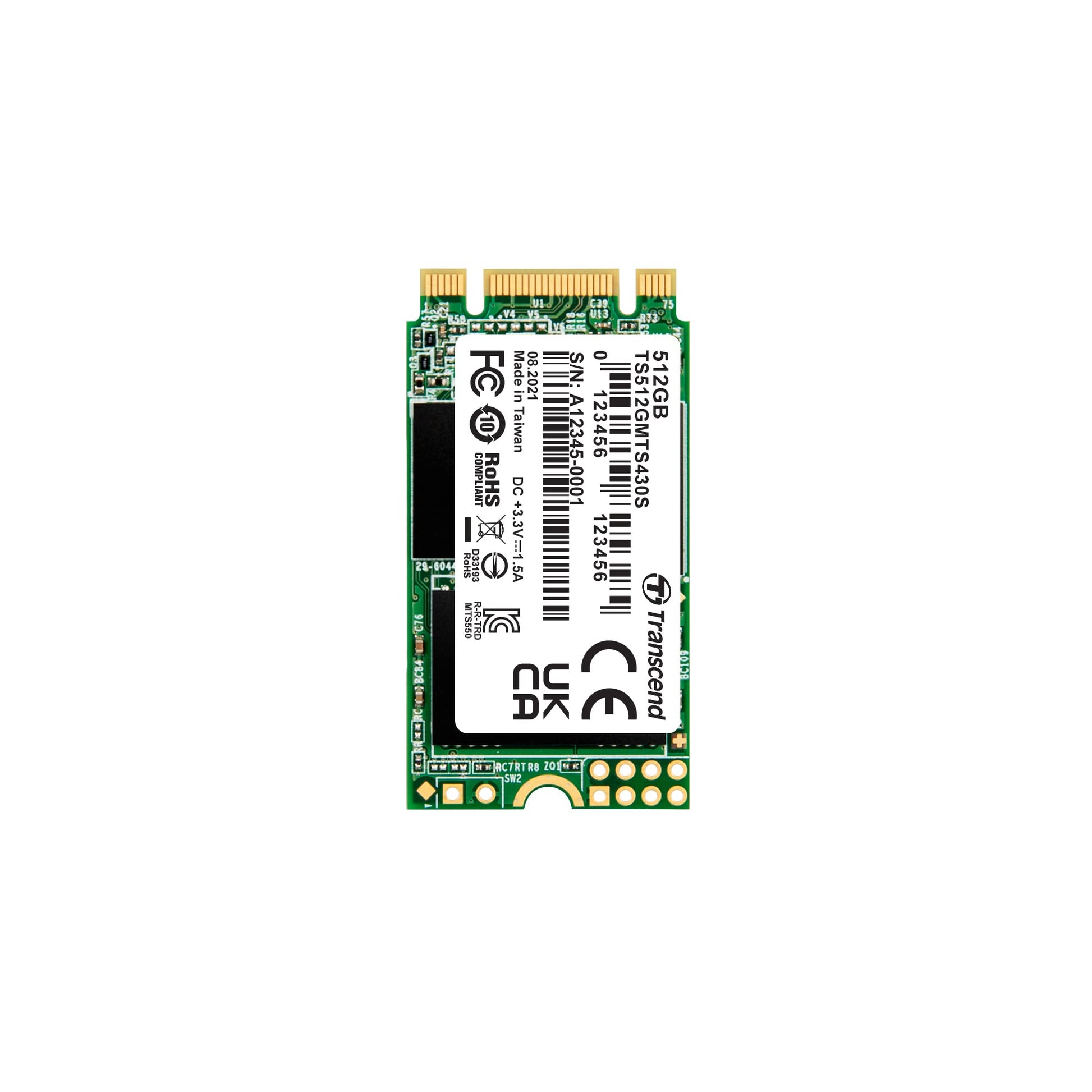 TRANSCEND 430S M.2 512GB SSD - 3D NAND, SATA III, 2242 form factor, 42mm, high-speed storage solution